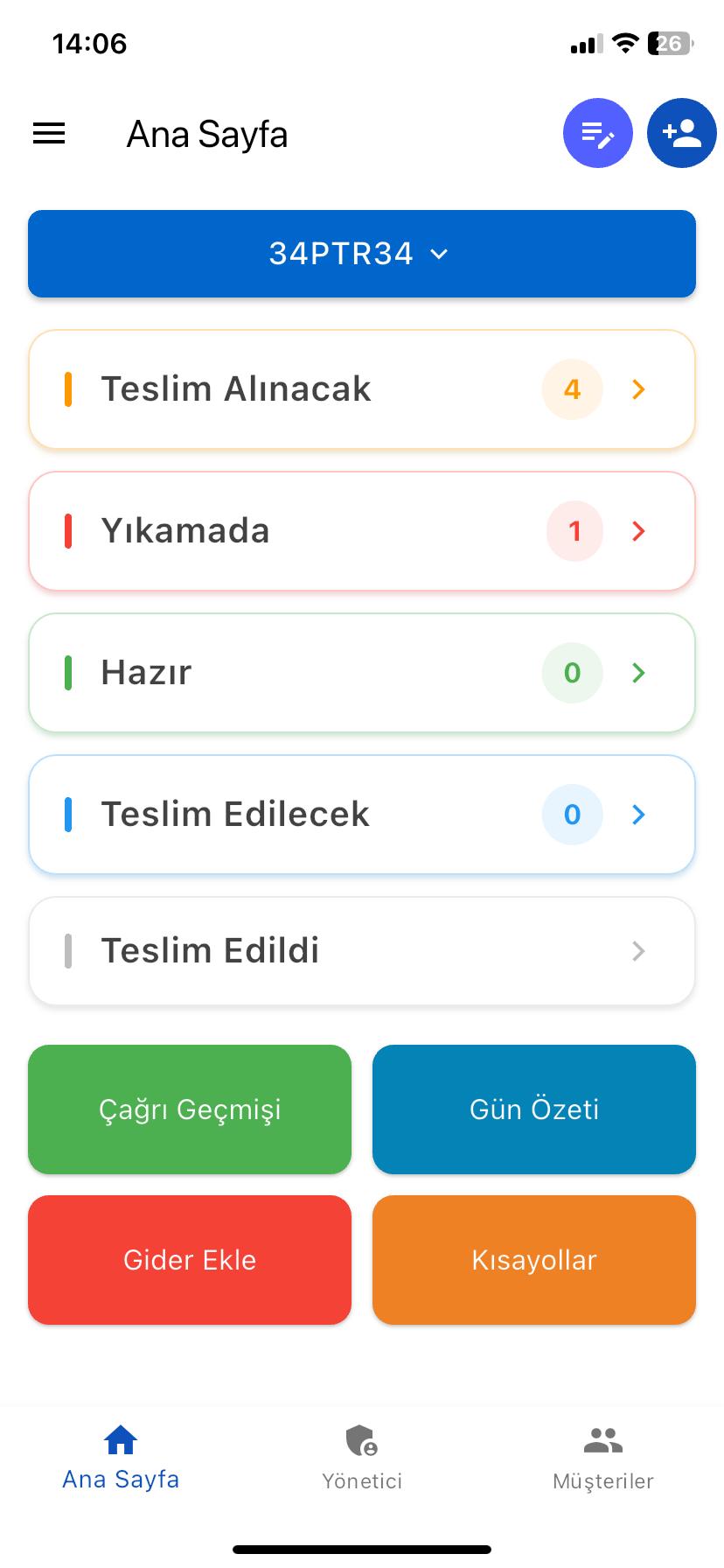 PetraPOS halı yıkama programı ana ekranı