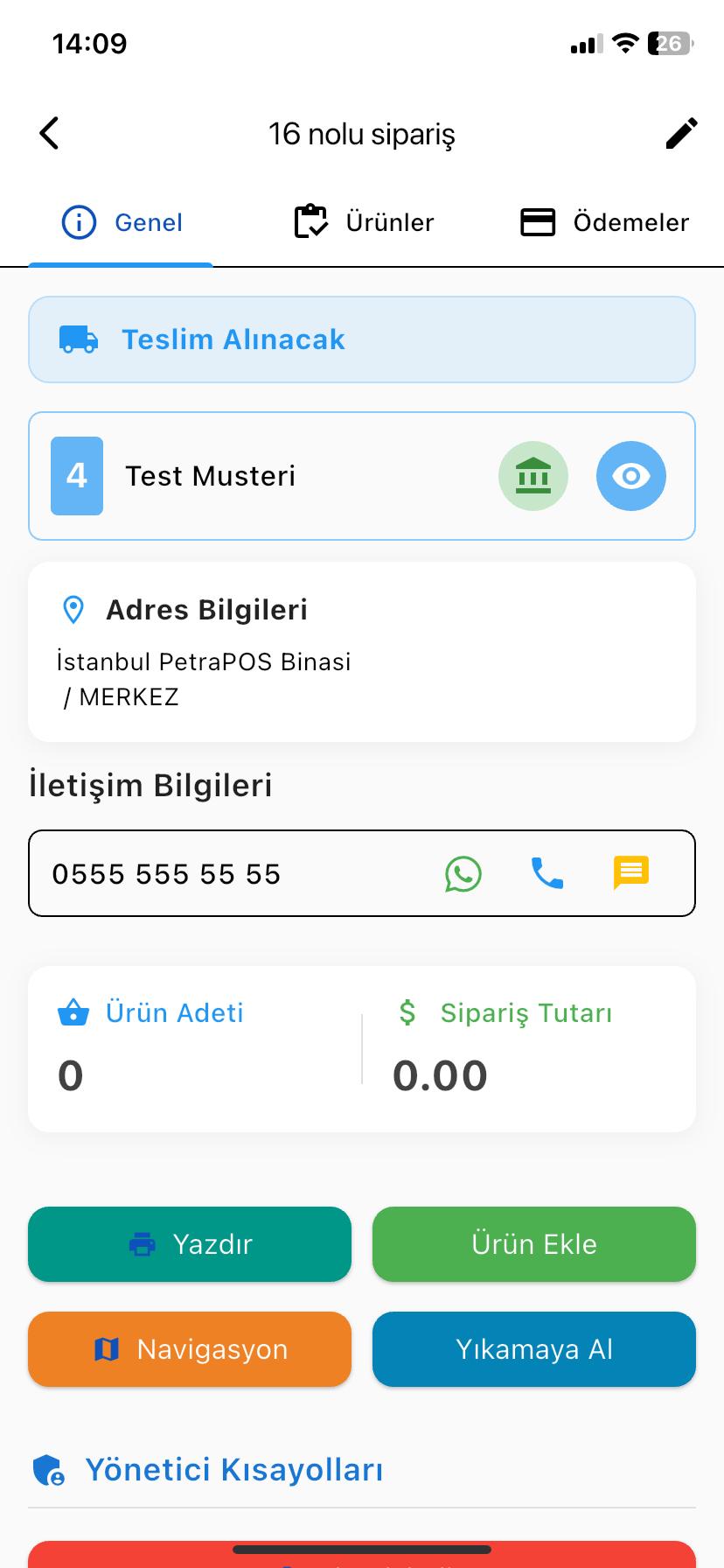 PetraPOS sipariş detay ekranı